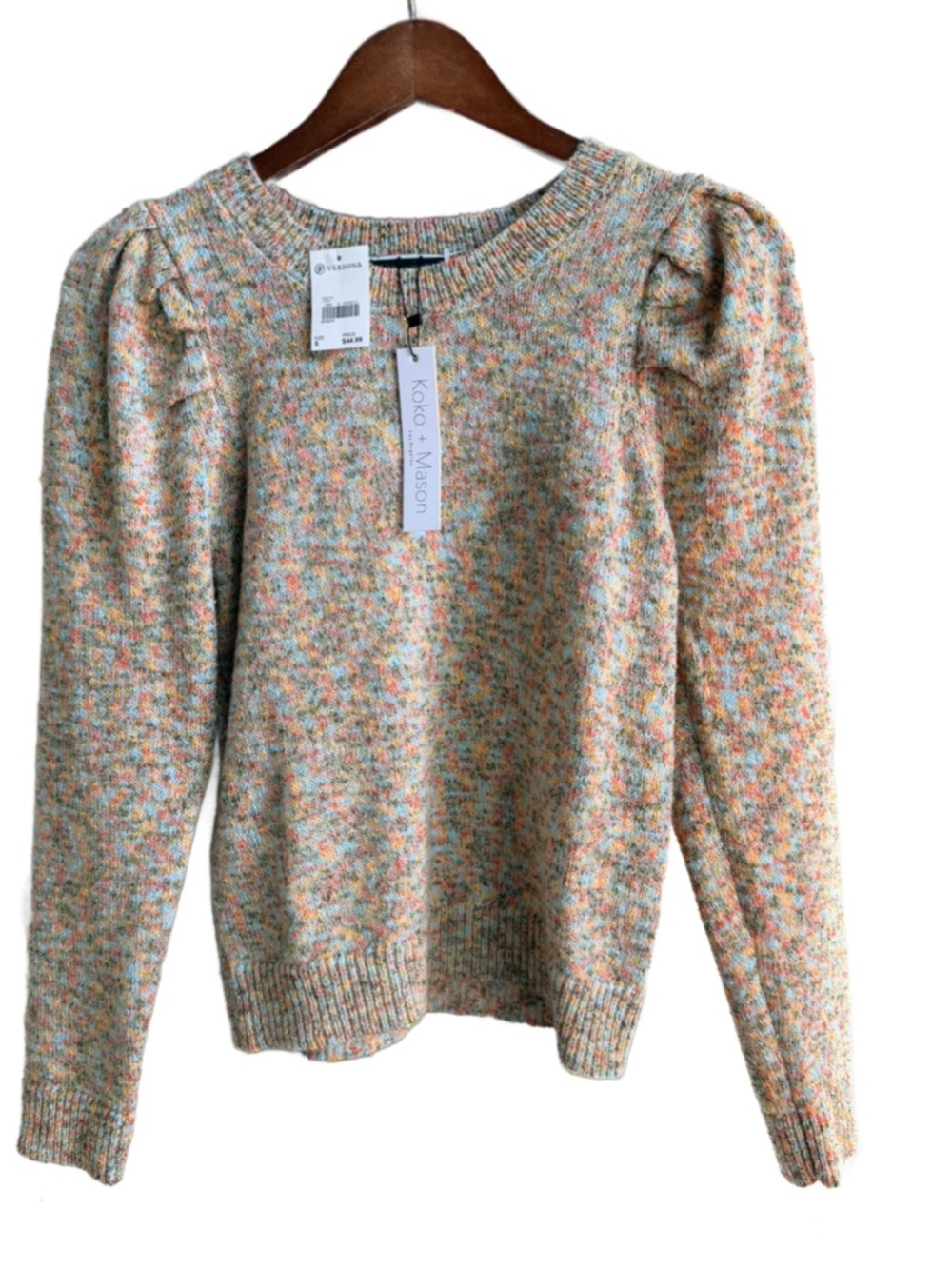 Koko + Mason Multicolor Confetti Puff-Sleeve Sweater - Cream Base
